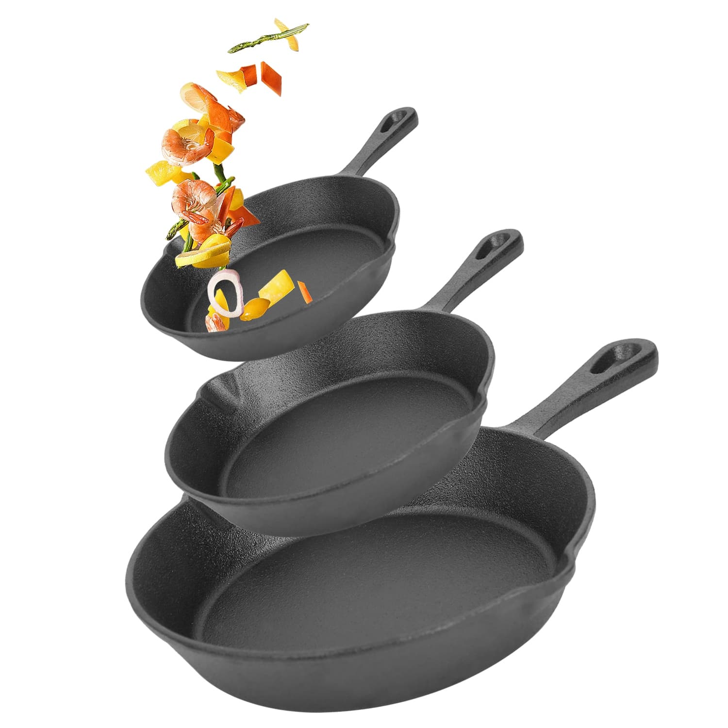 Pre-Seasoned Cast Iron Skillet Set, 6, 8 & 10 Inch