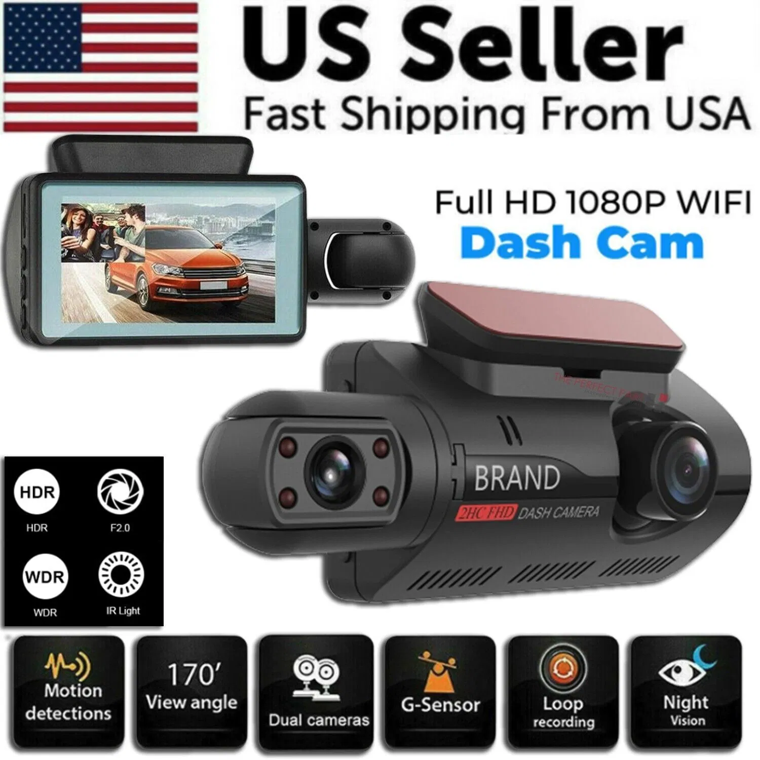 1080p Dual-Lens Dash Cam, Front & Cabin