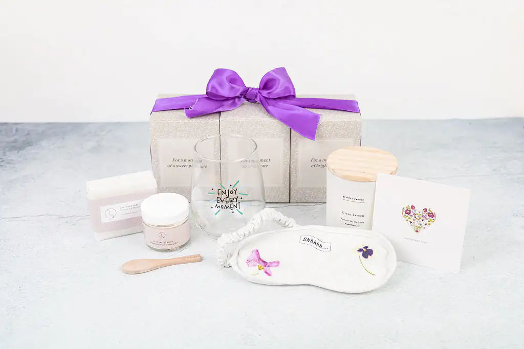 Spa Gift Basket with Wine Glass, Candle & Lavender Soap