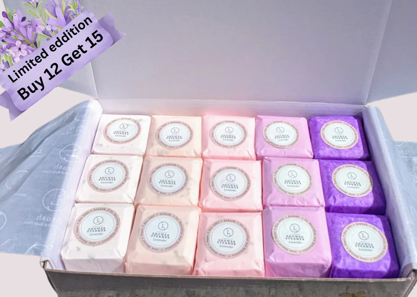 Lavender Shower Steamers Gift Set, 15 Big Fizzies