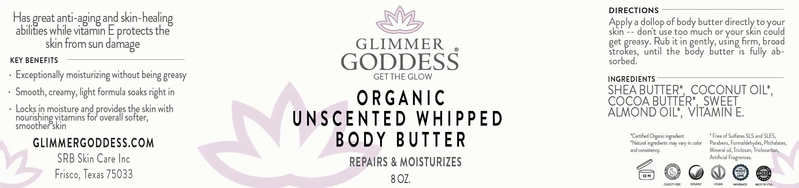 Organic Unscented Whipped Body Butter – 8 oz.
