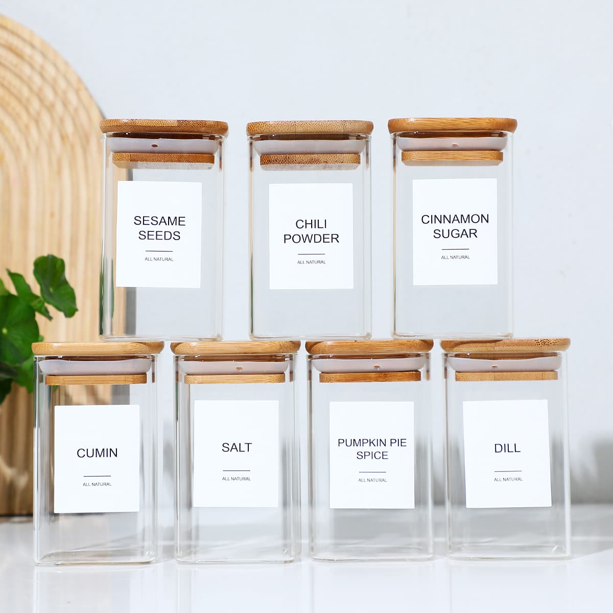Square Glass Spice Jars, 12-Pack, with 72 Labels