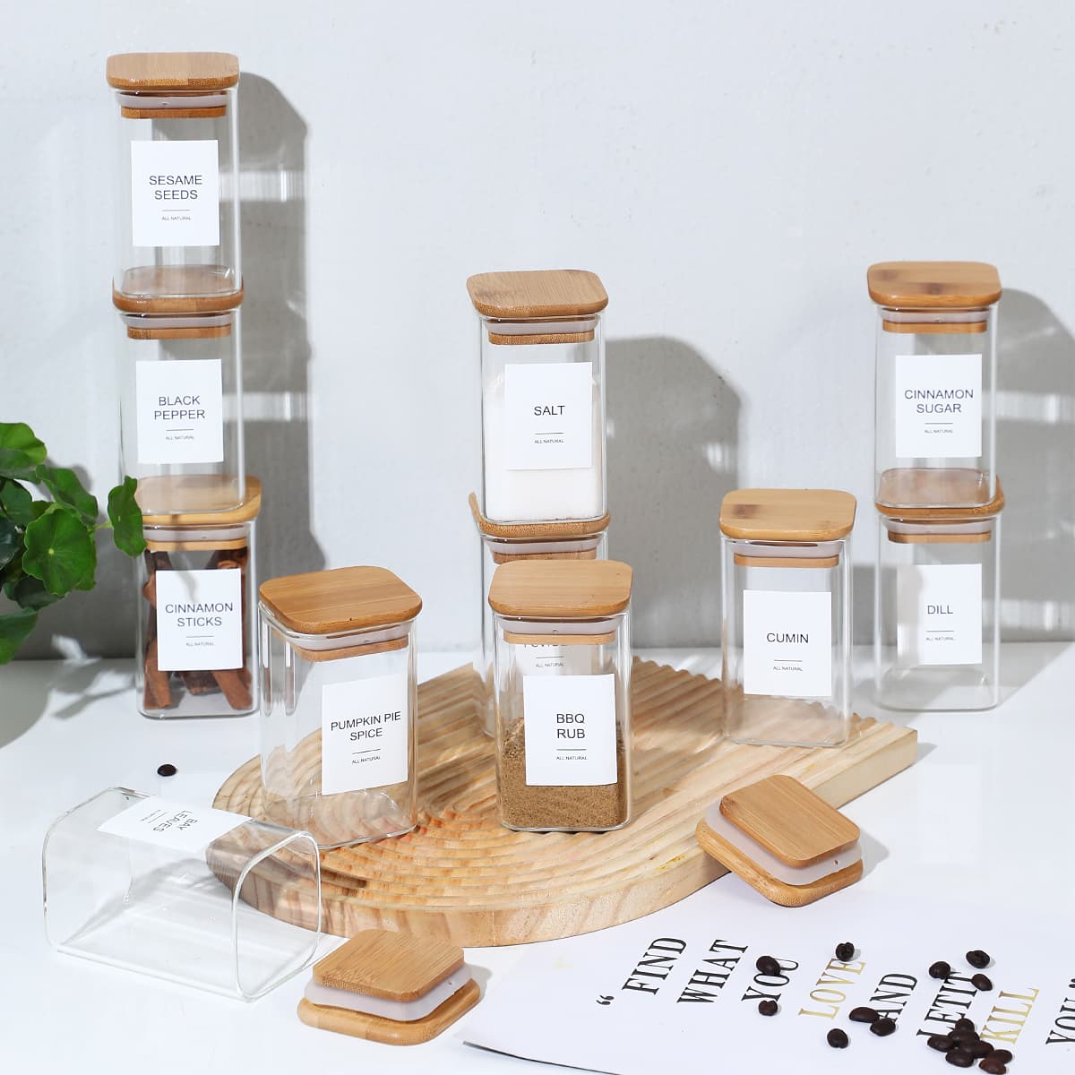 Square Glass Spice Jars, 12-Pack, with 72 Labels – photo 2