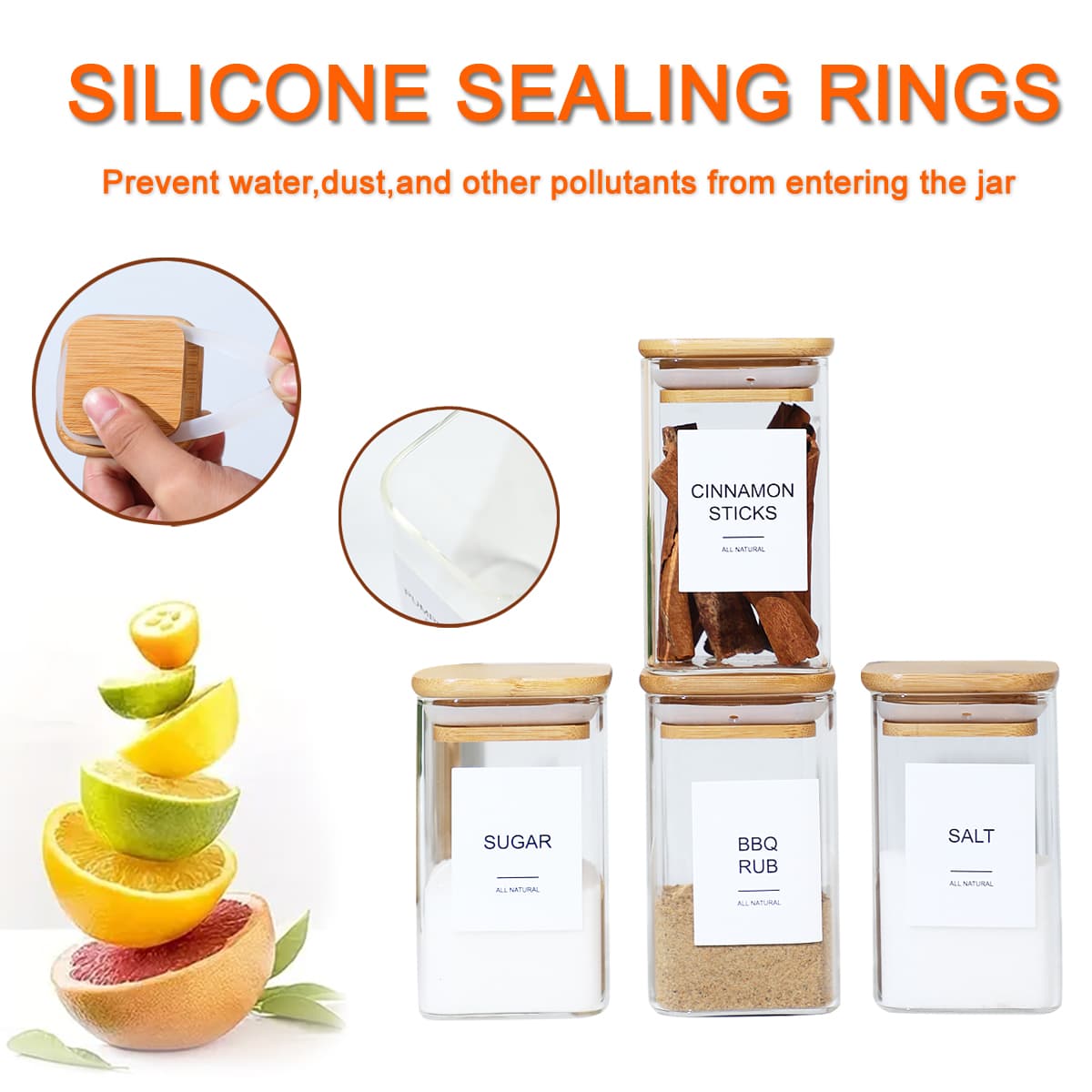 Square Glass Spice Jars, 12-Pack, with 72 Labels – photo 4