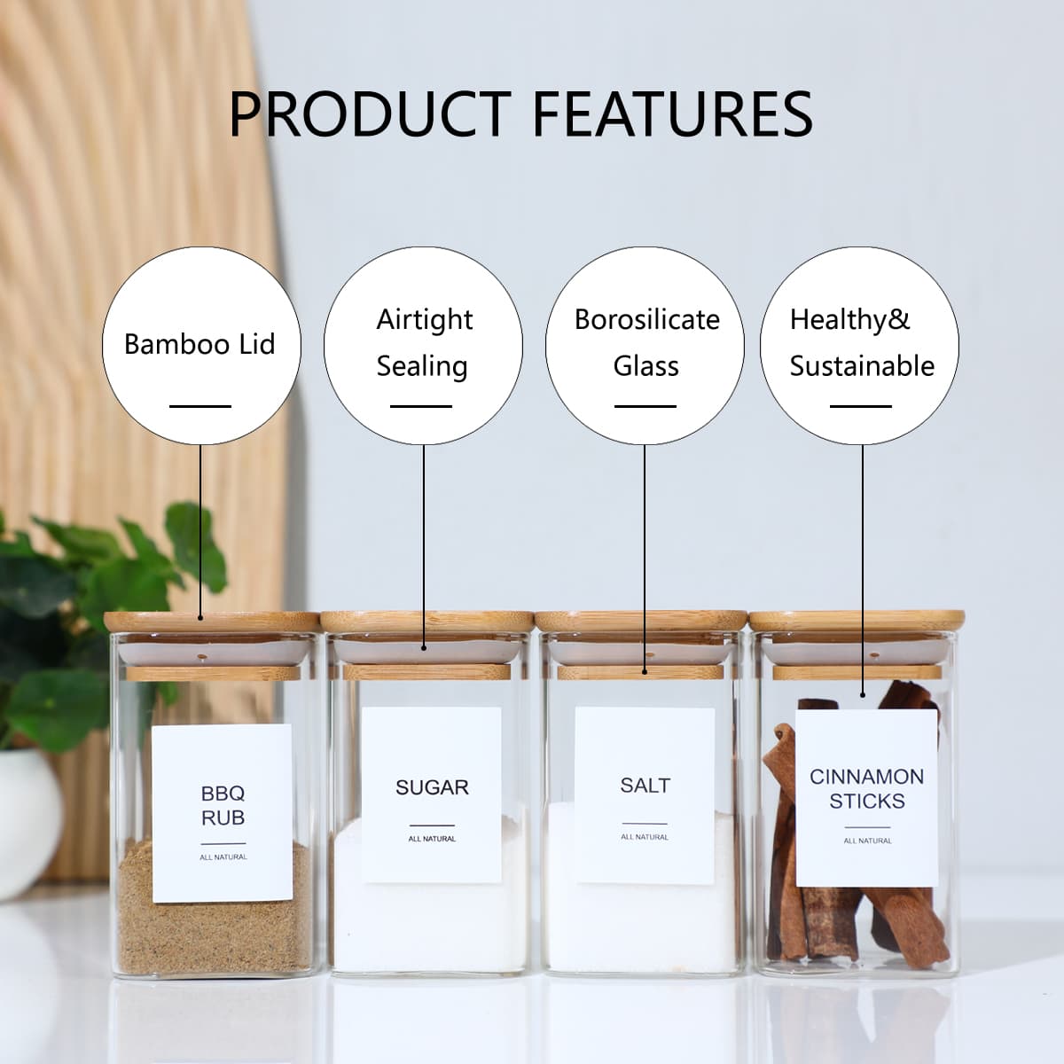 Square Glass Spice Jars, 12-Pack, with 72 Labels – photo 5