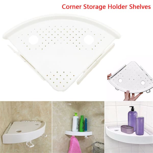 Adhesive Bathroom Corner Shelf with Hooks, No Drilling – photo 3