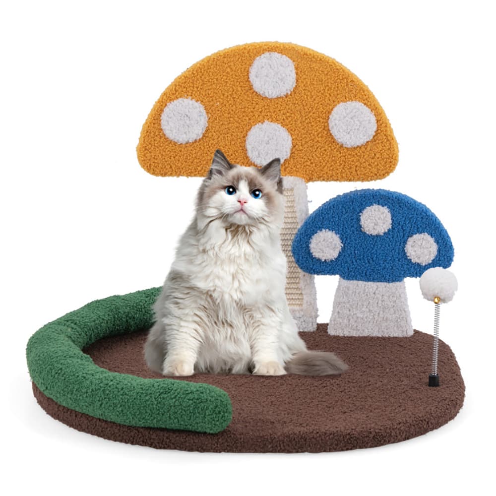 Mushroom Cat Bed with Sisal Scratching Panel and Hanging Ball – photo 2