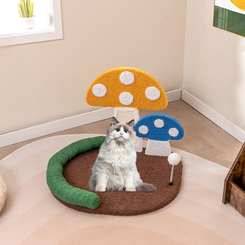 Mushroom Cat Bed with Sisal Scratching Panel and Hanging Ball – photo 3
