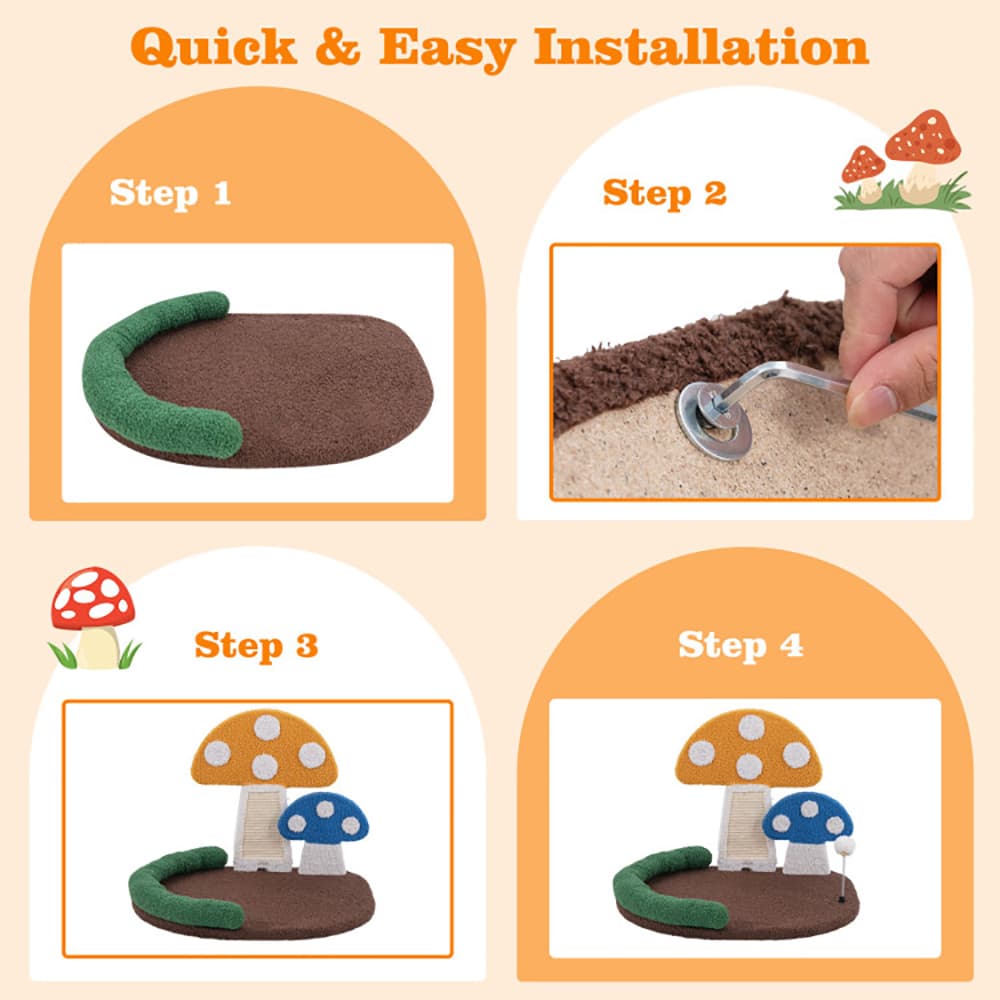 Mushroom Cat Bed with Sisal Scratching Panel and Hanging Ball – photo 4