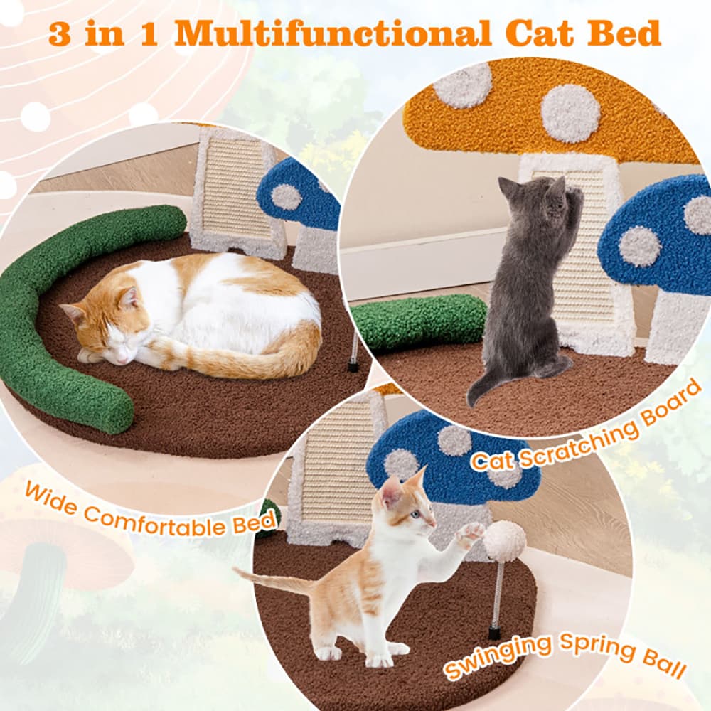 Mushroom Cat Bed with Sisal Scratching Panel and Hanging Ball – photo 5