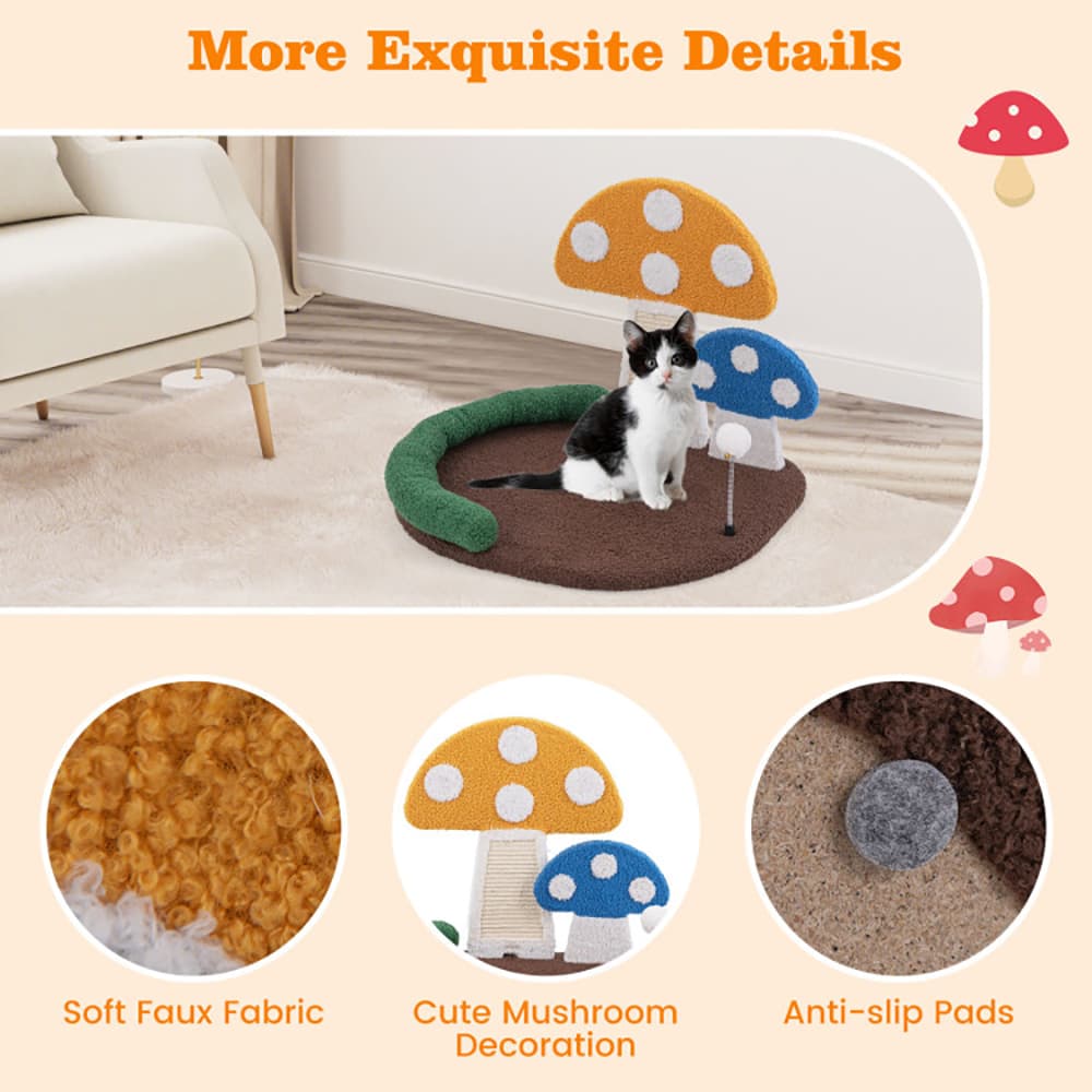 Mushroom Cat Bed with Sisal Scratching Panel and Hanging Ball – photo 6