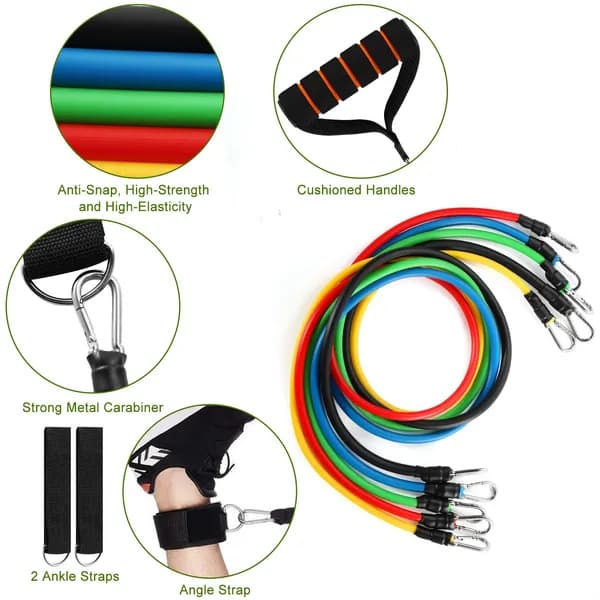 11-Piece Resistance Band Set with Door Anchor and Ankle Straps