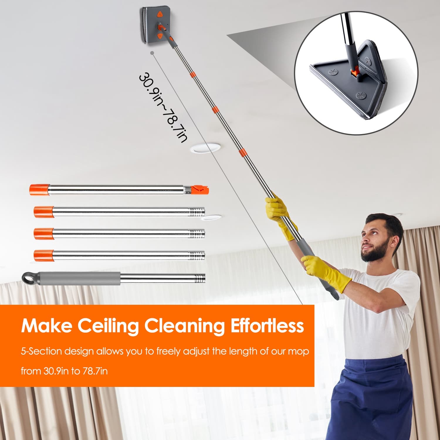 2-in-1 Baseboard and Wall Cleaning Mop with Extendable Handle – photo 2