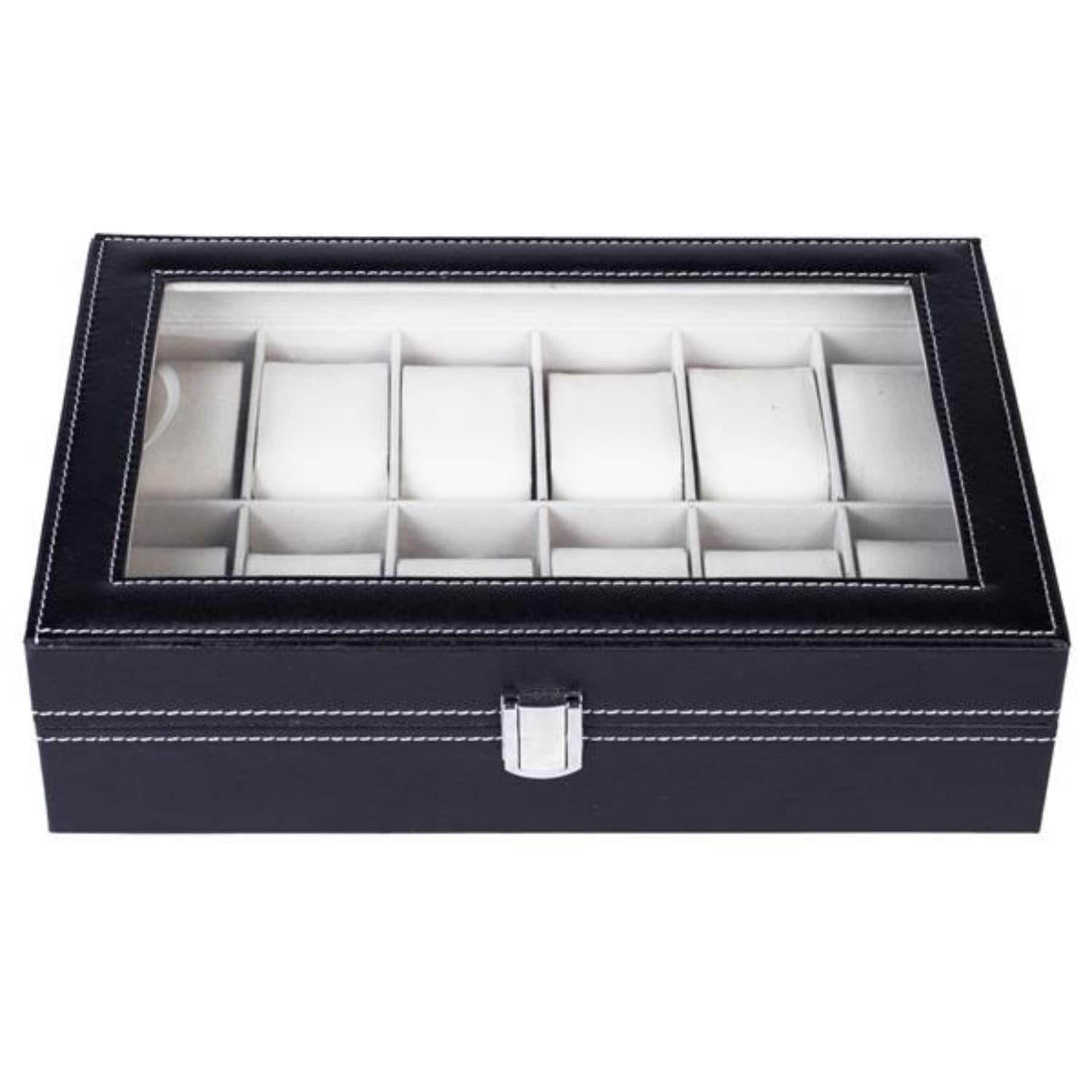 12-Slot Watch Box and Jewelry Organizer, Black – photo 2