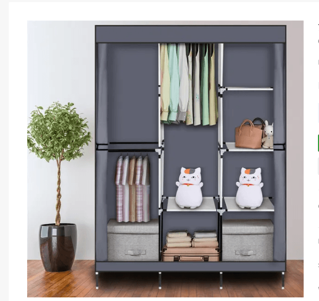 71-Inch Portable Closet Wardrobe with Hanging Rod and 8 Shelves, Gray
