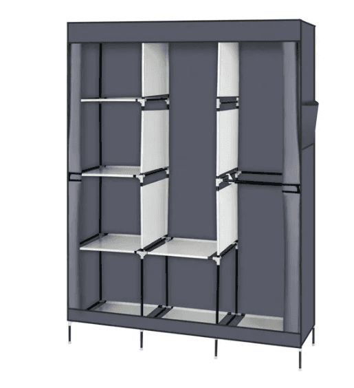71-Inch Portable Closet Wardrobe with Hanging Rod and 8 Shelves, Gray – photo 3