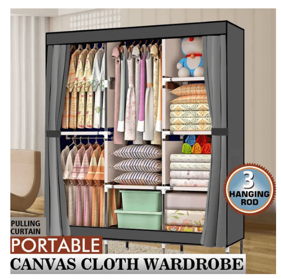 71-Inch Portable Closet Wardrobe with Hanging Rod and 8 Shelves, Gray – photo 4