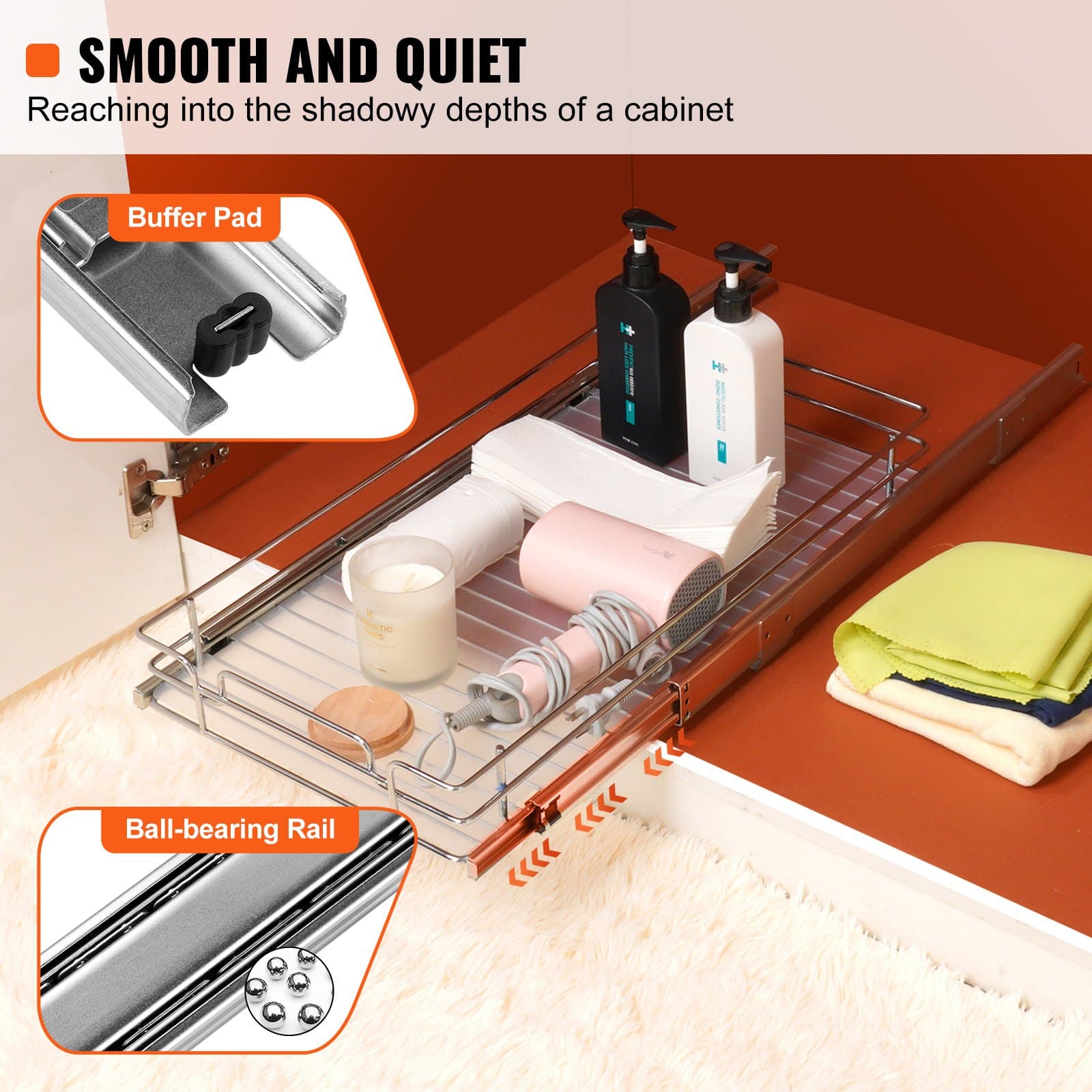 Pull-Out Cabinet Organizer, Chrome-Plated Steel Slide-Out Shelf