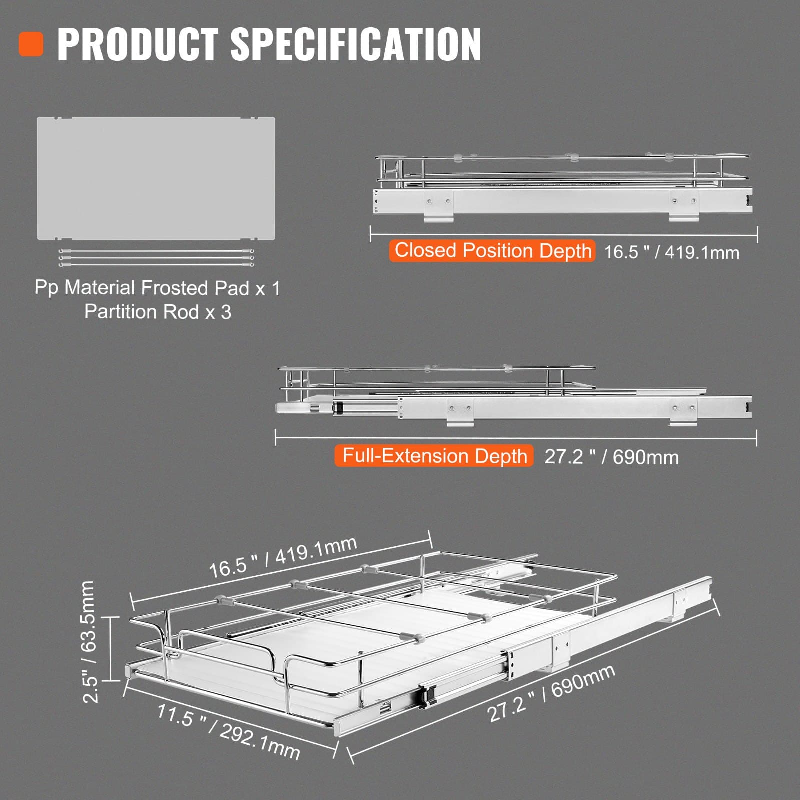 Pull-Out Cabinet Organizer, Chrome-Plated Steel Slide-Out Shelf – photo 4