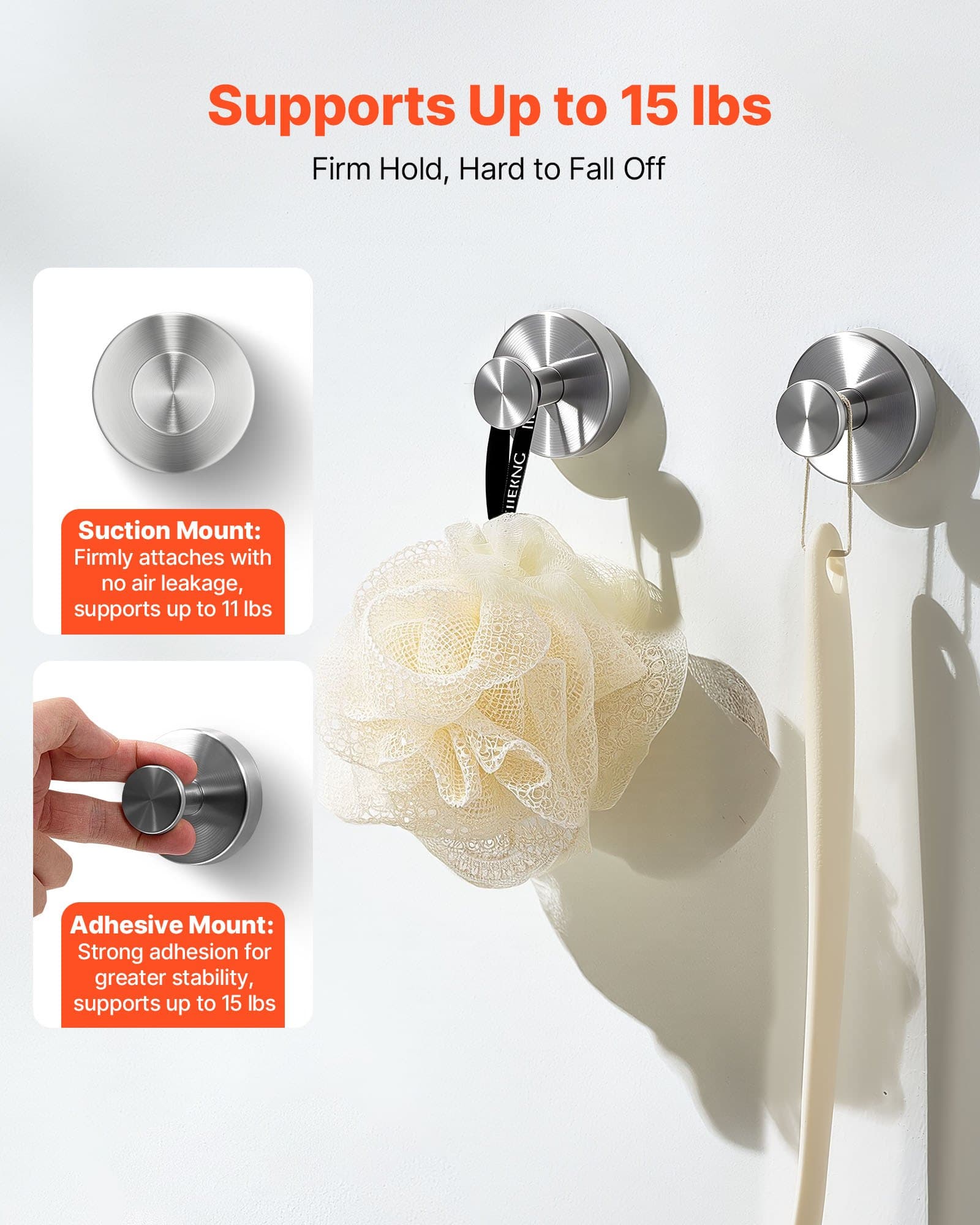 Stainless Steel Suction Cup Shower Hooks, 2-Pack – photo 4
