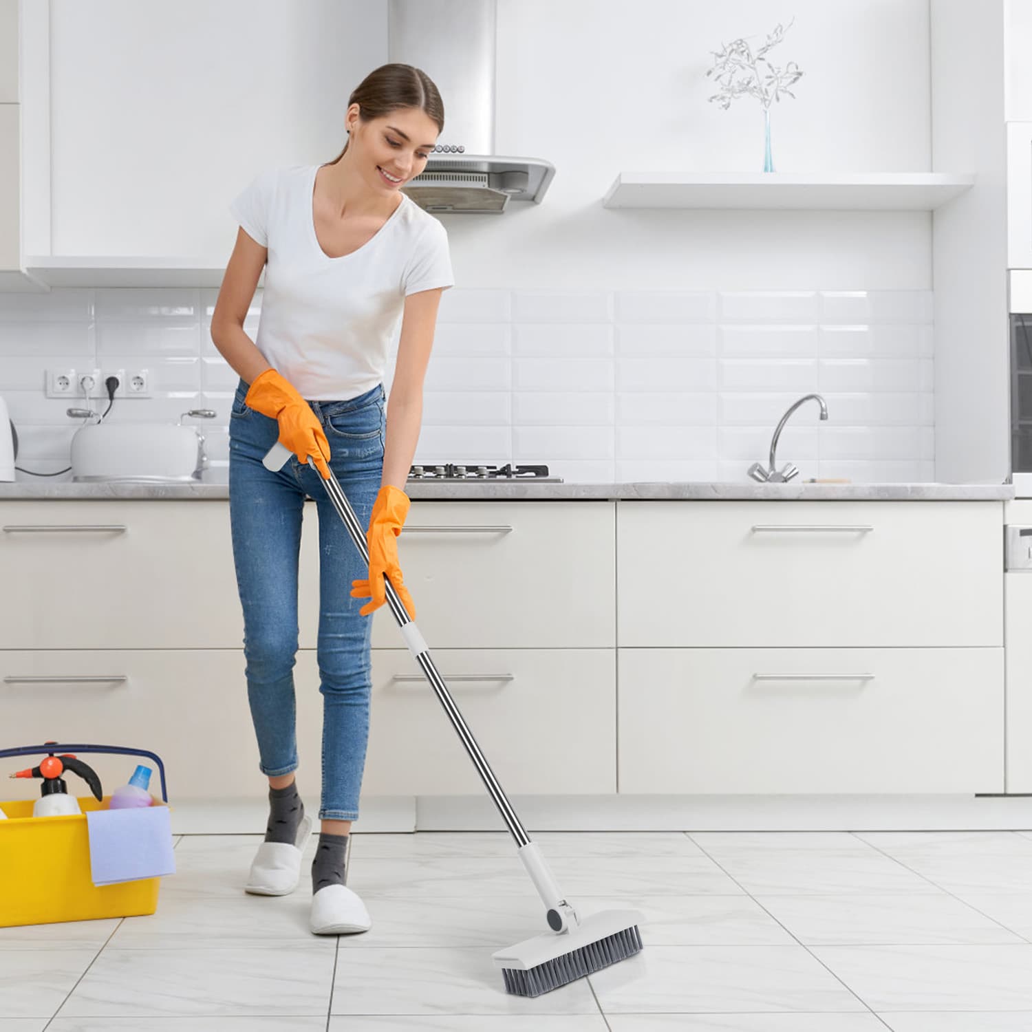 4-in-1 Upright Broom and Dustpan Set with Squeegee – photo 4