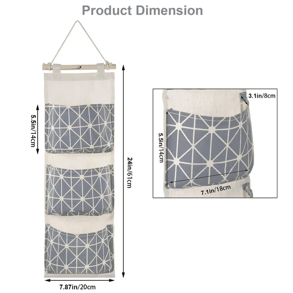 Hanging Wall Organizer with 3 Pockets, Linen-Cotton – photo 2