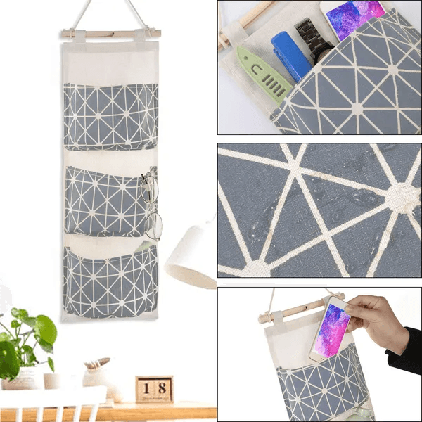 Hanging Wall Organizer with 3 Pockets, Linen-Cotton – photo 3