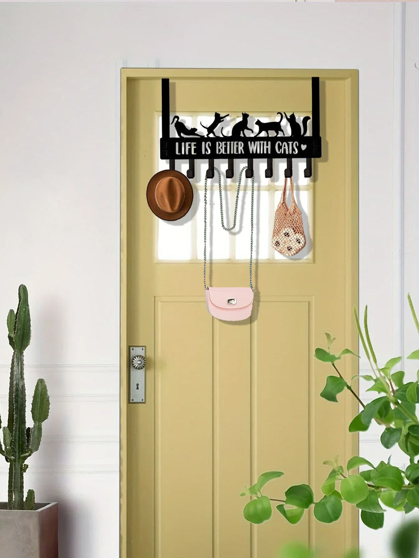 Tree Branch Metal Hook Rack with 8 Hooks, Wall or Over-the-Door