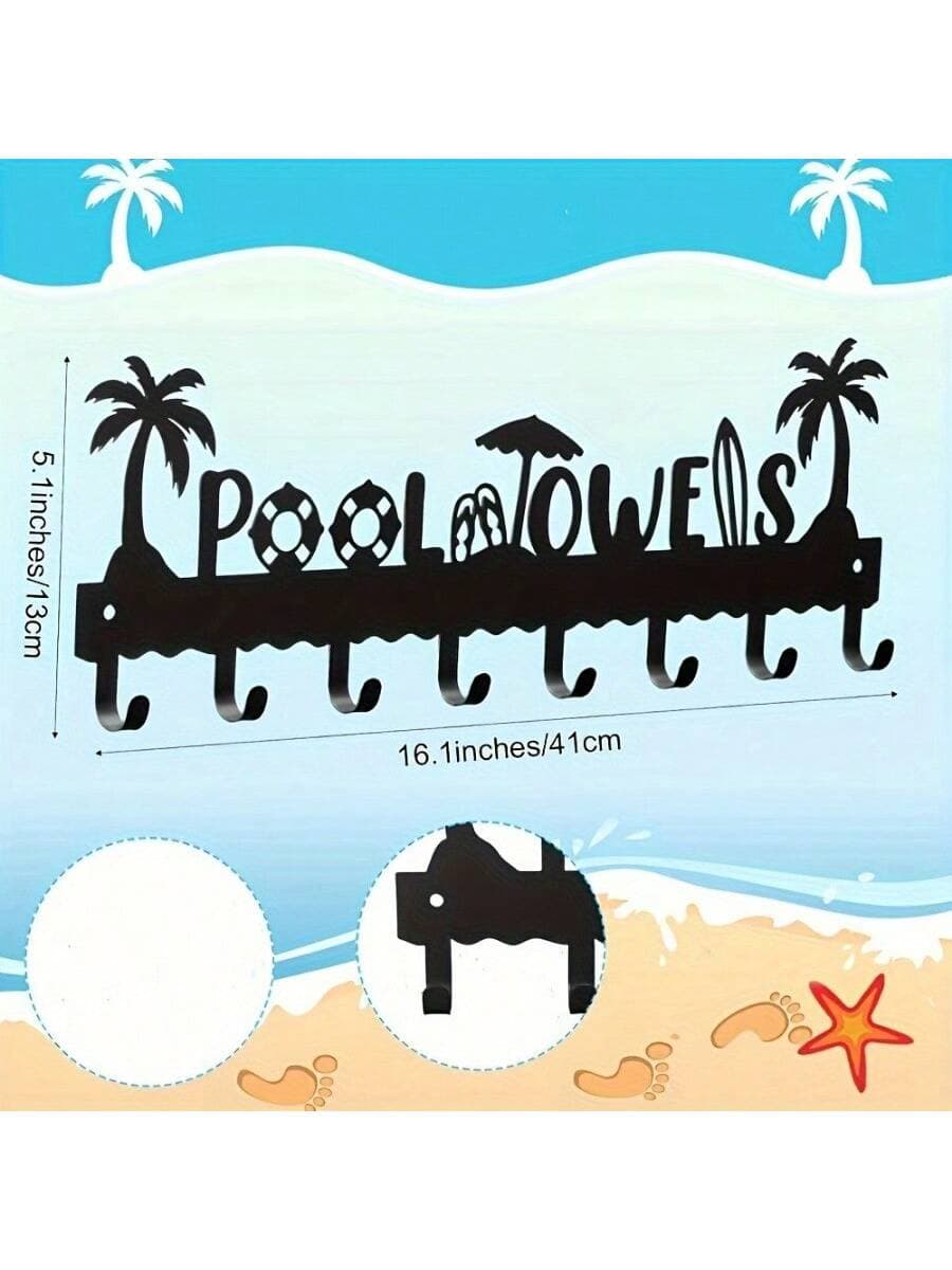 Beach-Themed Metal Towel Rack with 8 Hooks – photo 4