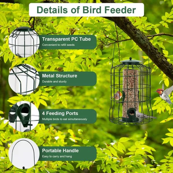 Squirrel-Resistant Metal Bird Feeder with 4 Feeding Ports – photo 3