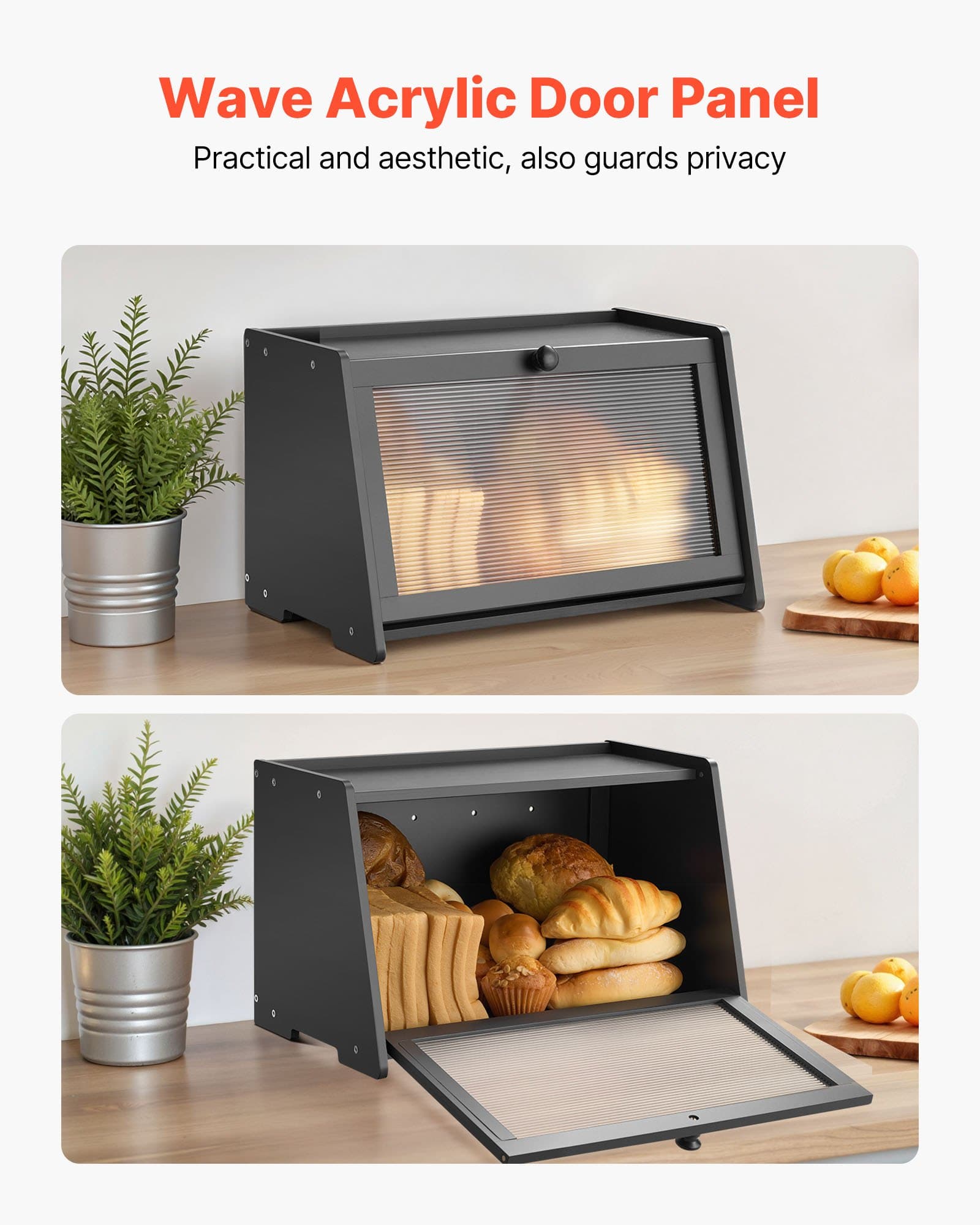 Bamboo Bread Box for Kitchen Counter, Black – photo 2