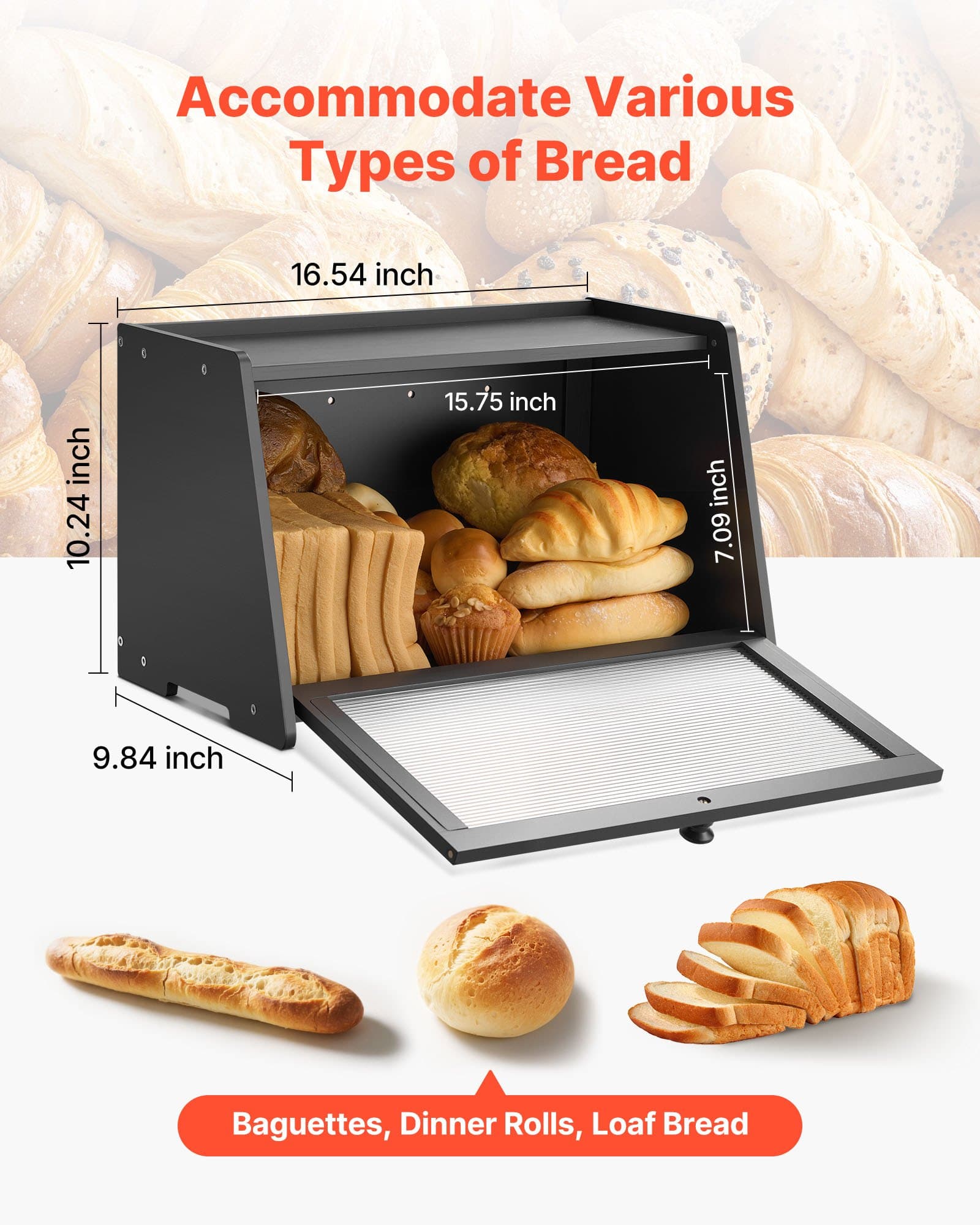 Bamboo Bread Box for Kitchen Counter, Black – photo 4