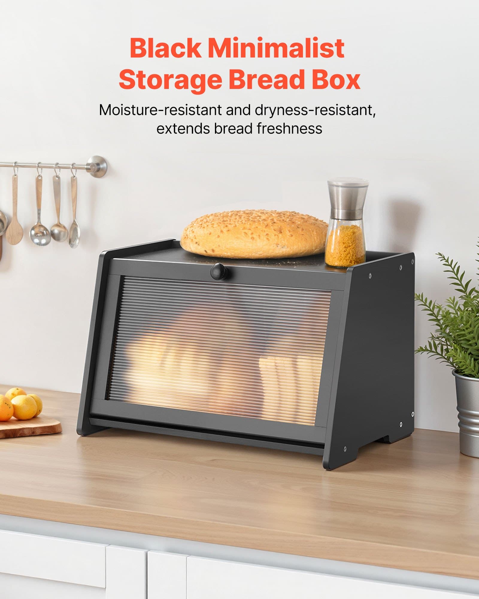 Bamboo Bread Box for Kitchen Counter, Black – photo 5