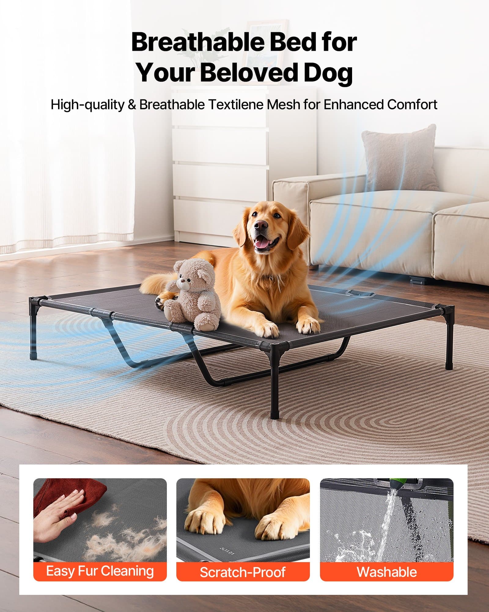 Elevated Dog Bed, XL Raised Dog Cot with Metal Frame