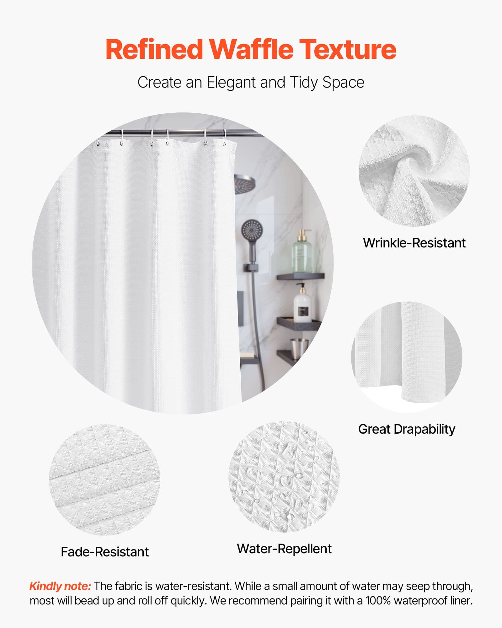 White Waffle Fabric Shower Curtain, 72 x 72 in – photo 3