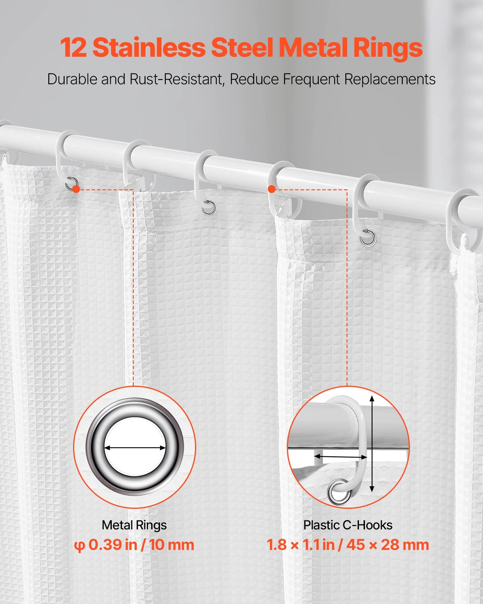 White Waffle Fabric Shower Curtain, 72 x 72 in – photo 4