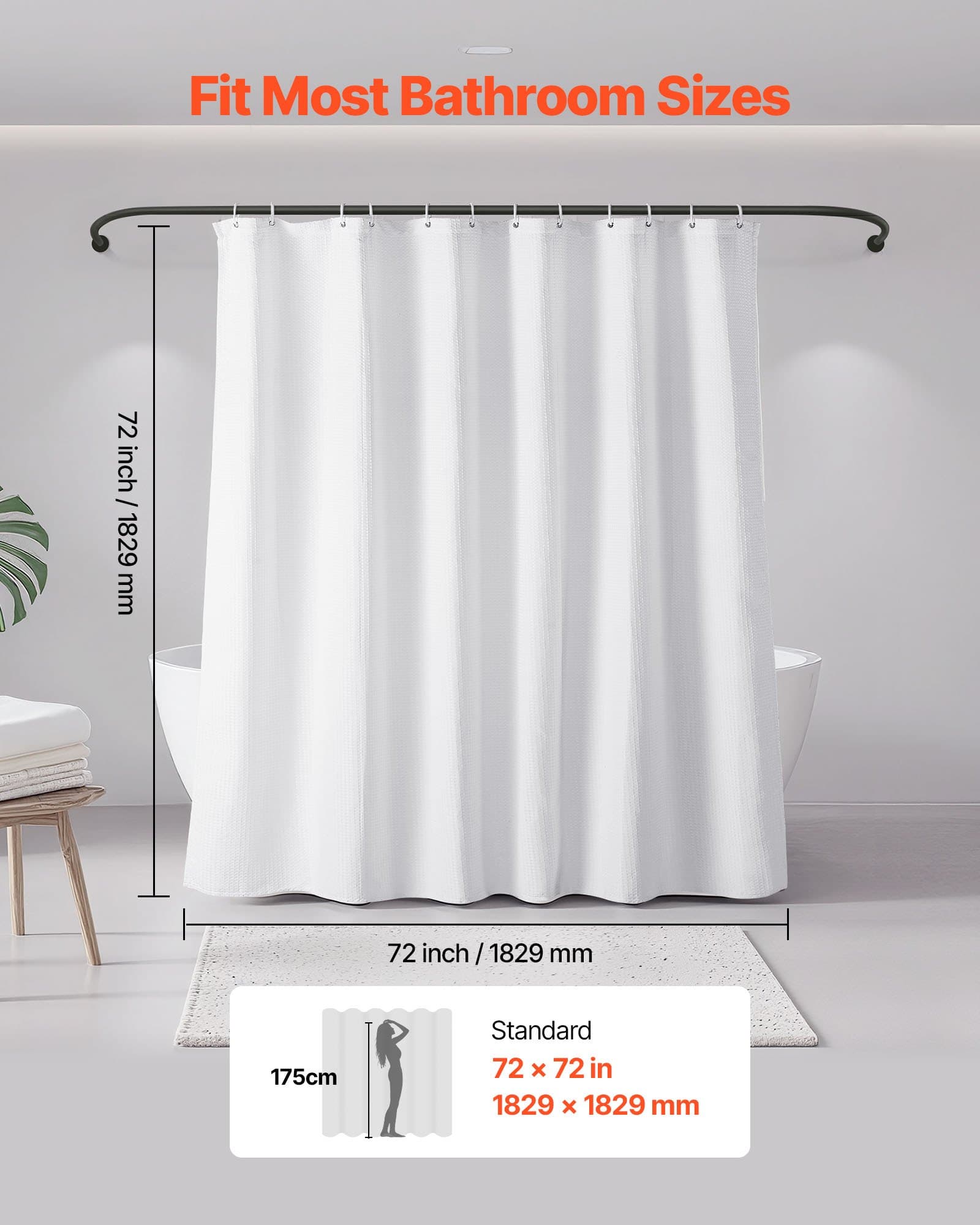 White Waffle Fabric Shower Curtain, 72 x 72 in – photo 5