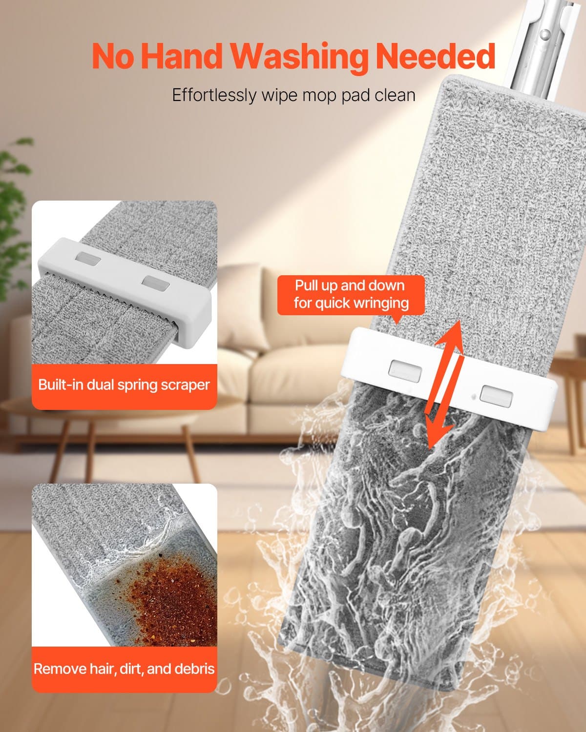 Self-Wringing Flat Mop with 4 Washable Microfiber Pads – photo 3