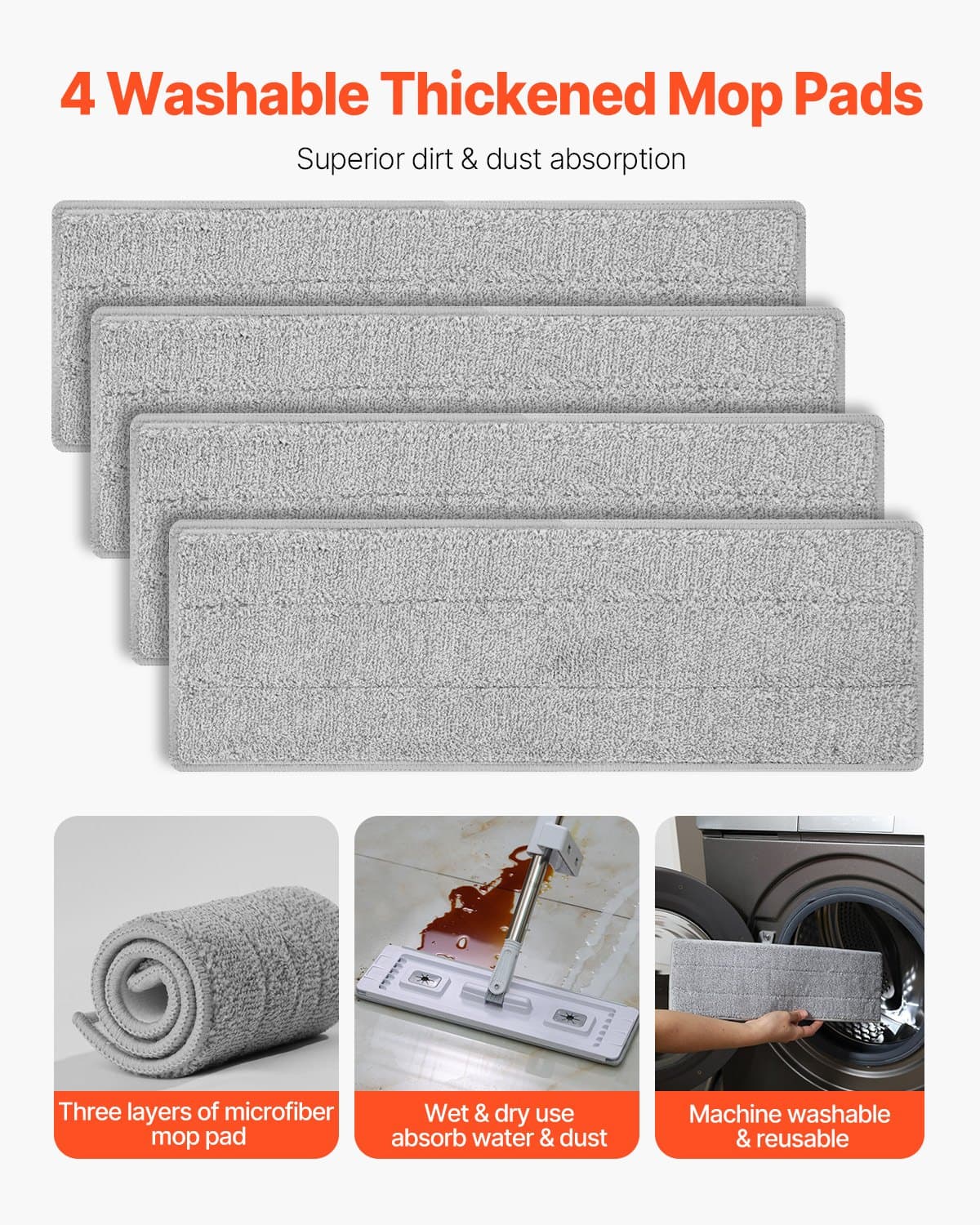 Self-Wringing Flat Mop with 4 Washable Microfiber Pads – photo 4