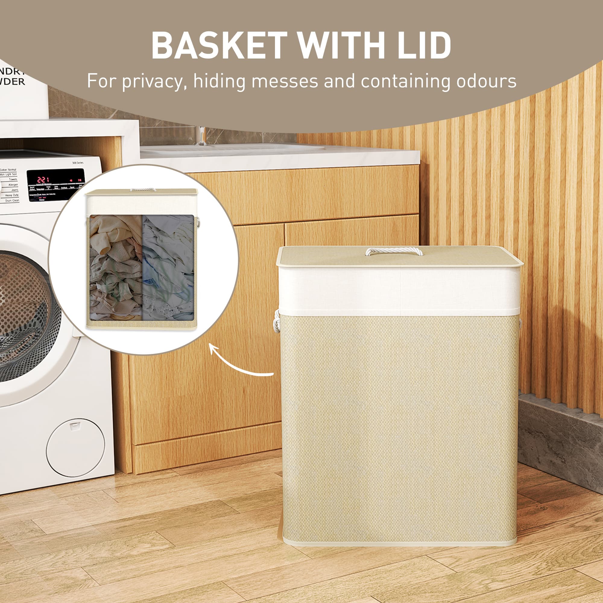 Double Laundry Hamper with Lid, 26.4 Gallon – photo 4