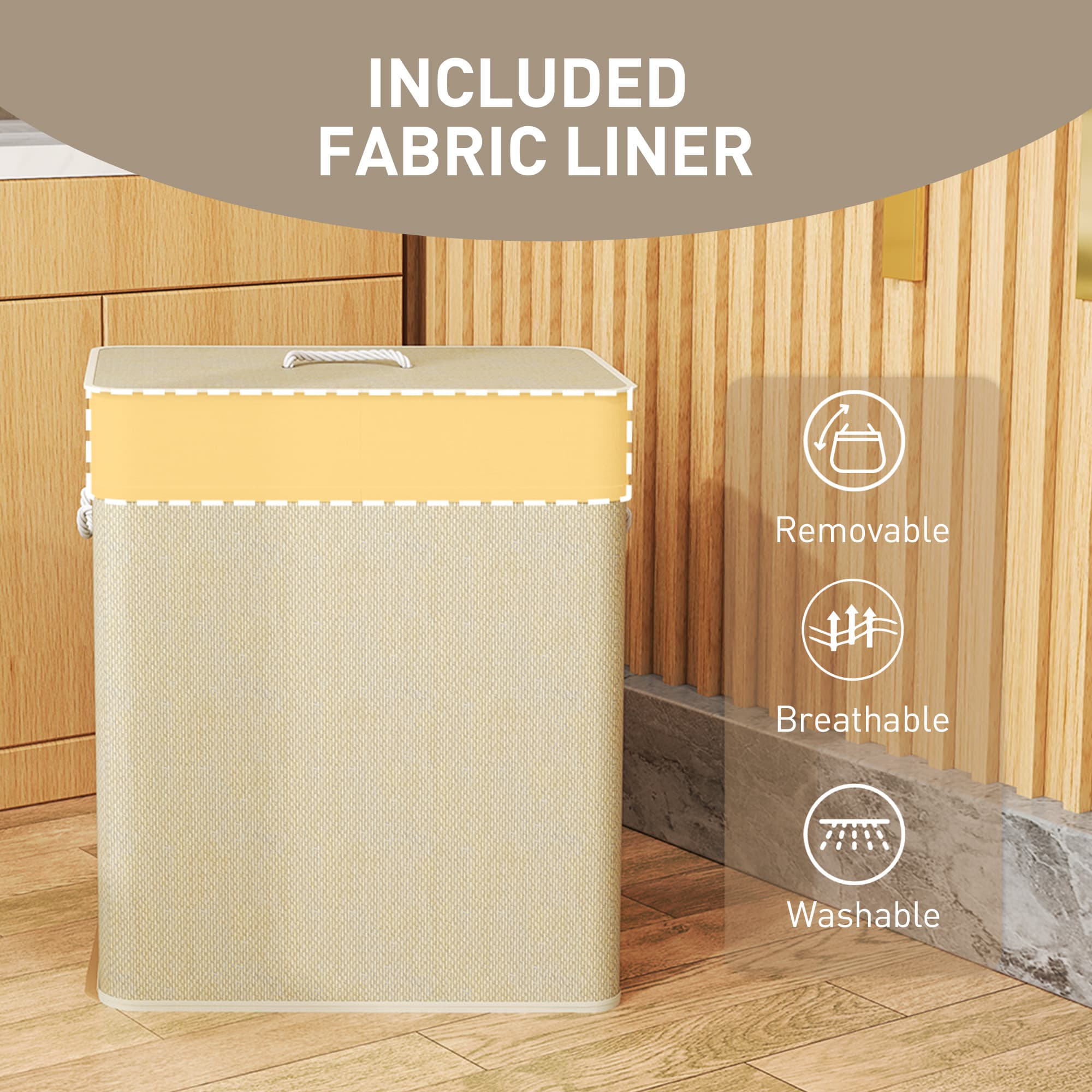 Double Laundry Hamper with Lid, 26.4 Gallon – photo 6