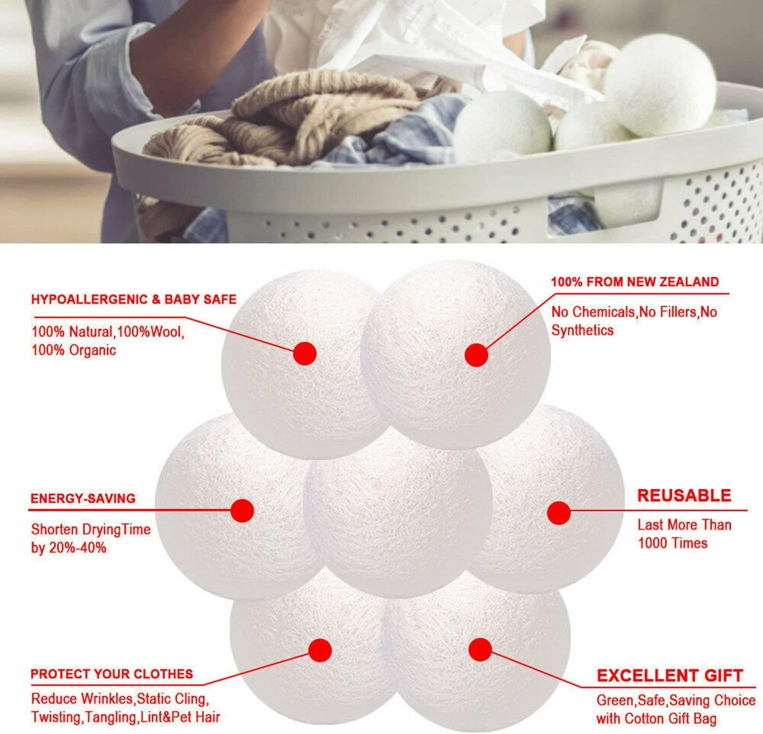 Wool Dryer Balls, 6-Pack, with Storage Bag – photo 5