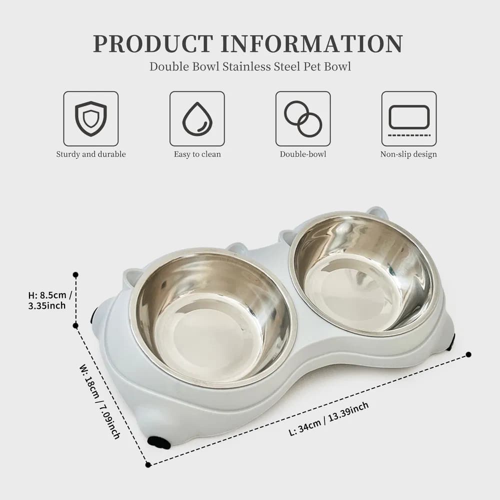 Double Stainless Steel Pet Bowls with Non-Slip Stand, Gray