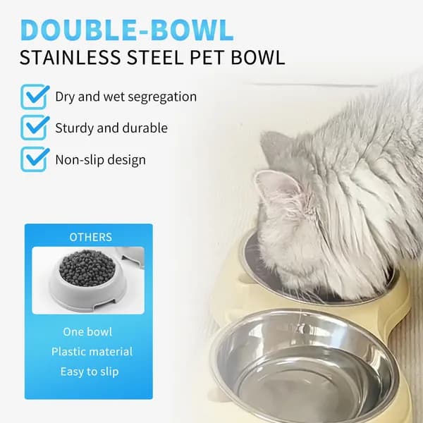 Double Stainless Steel Pet Bowls with Non-Slip Stand, Gray – photo 2