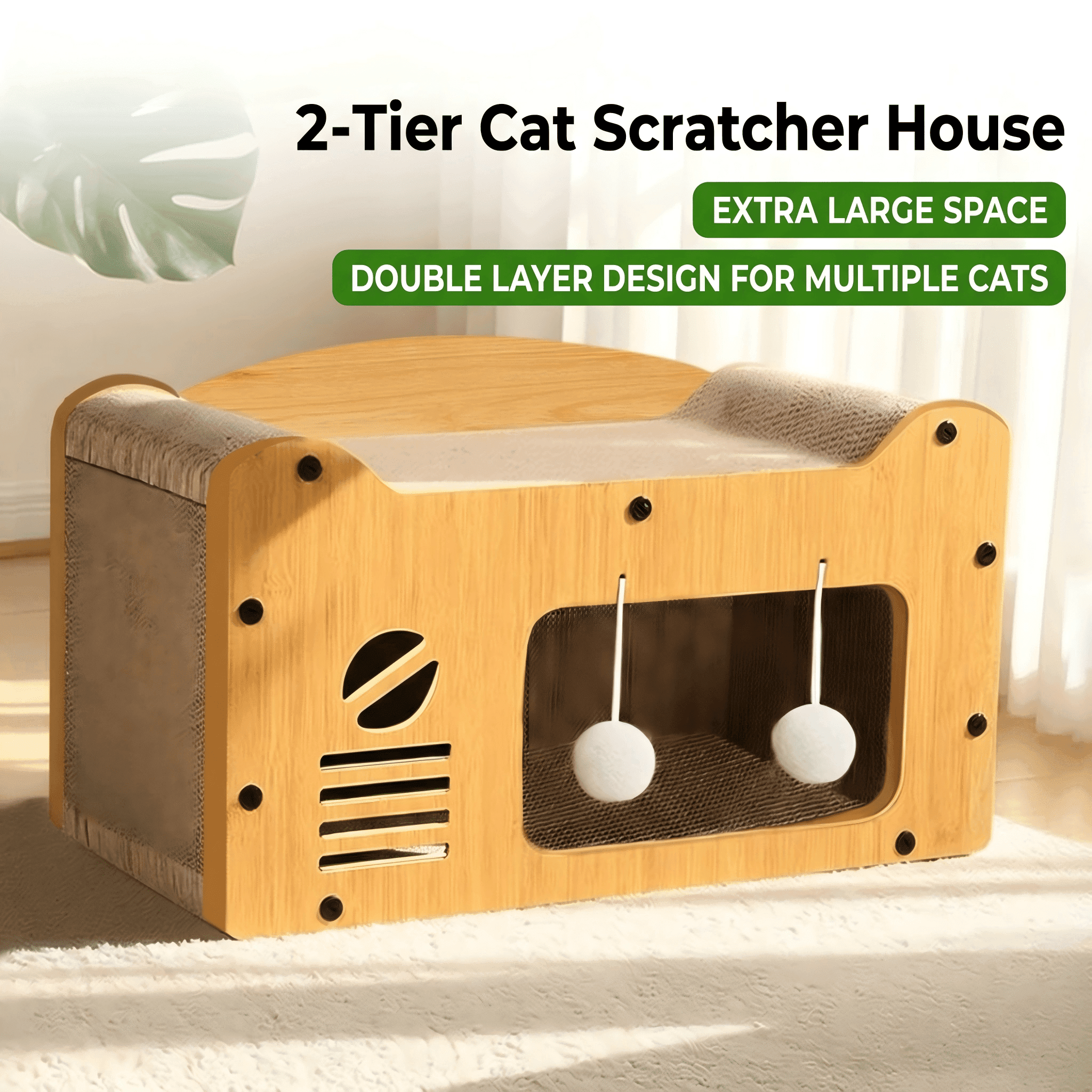 2-Tier Cardboard Cat Scratcher House with Bed on Top