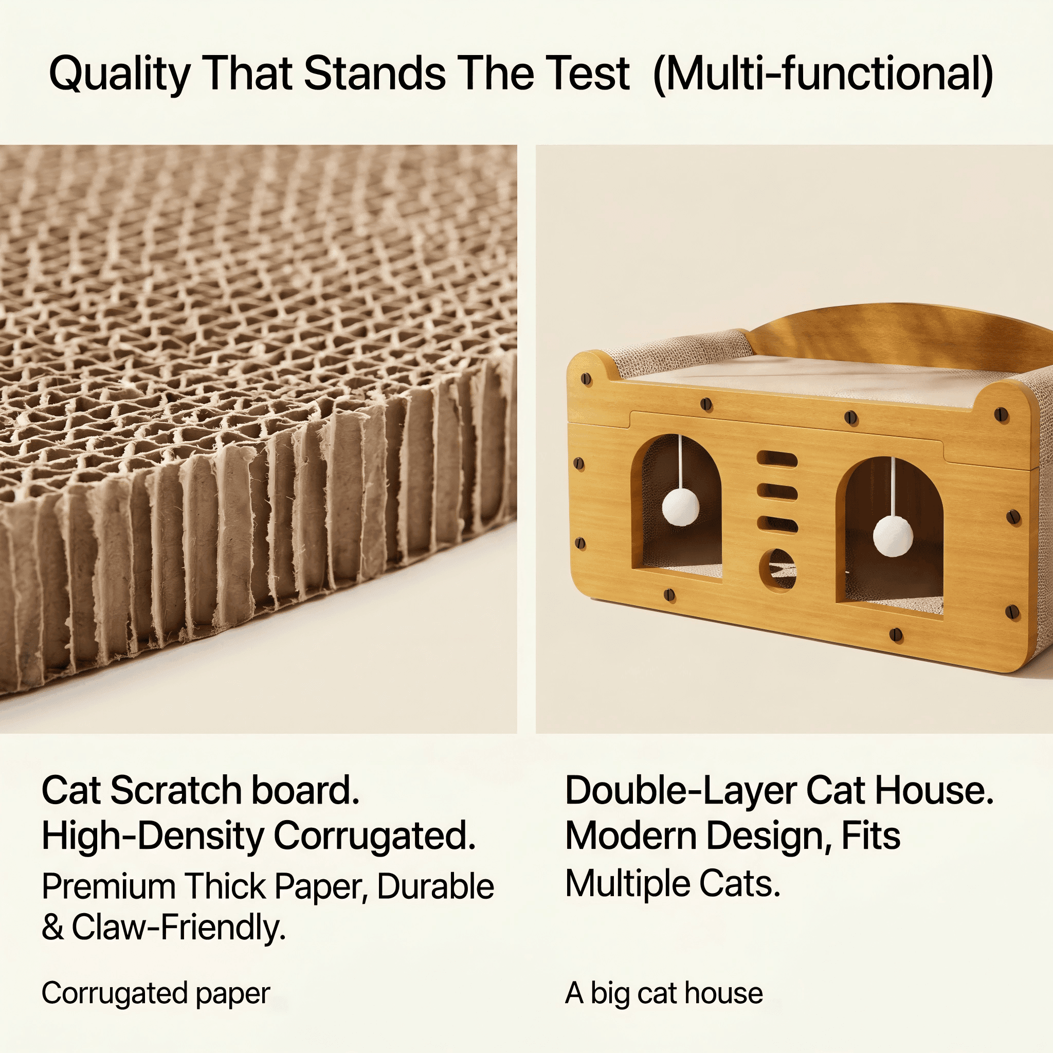 2-Tier Cardboard Cat Scratcher House with Bed on Top – photo 3