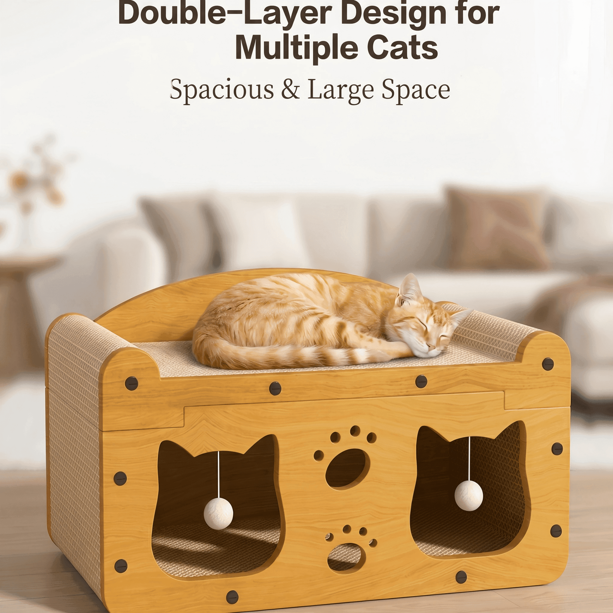2-Tier Cardboard Cat Scratcher House with Bed on Top – photo 6
