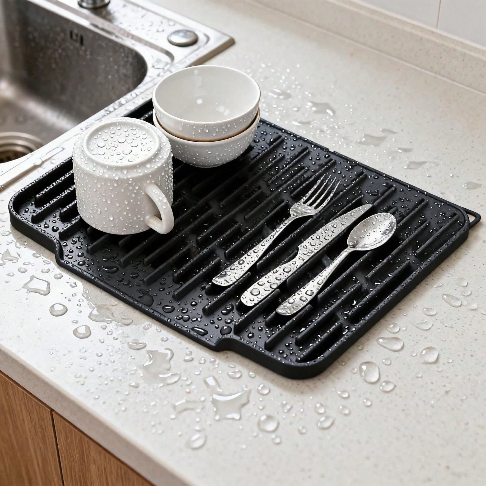 Silicone Dish Drying Mat, Heat Resistant – Black