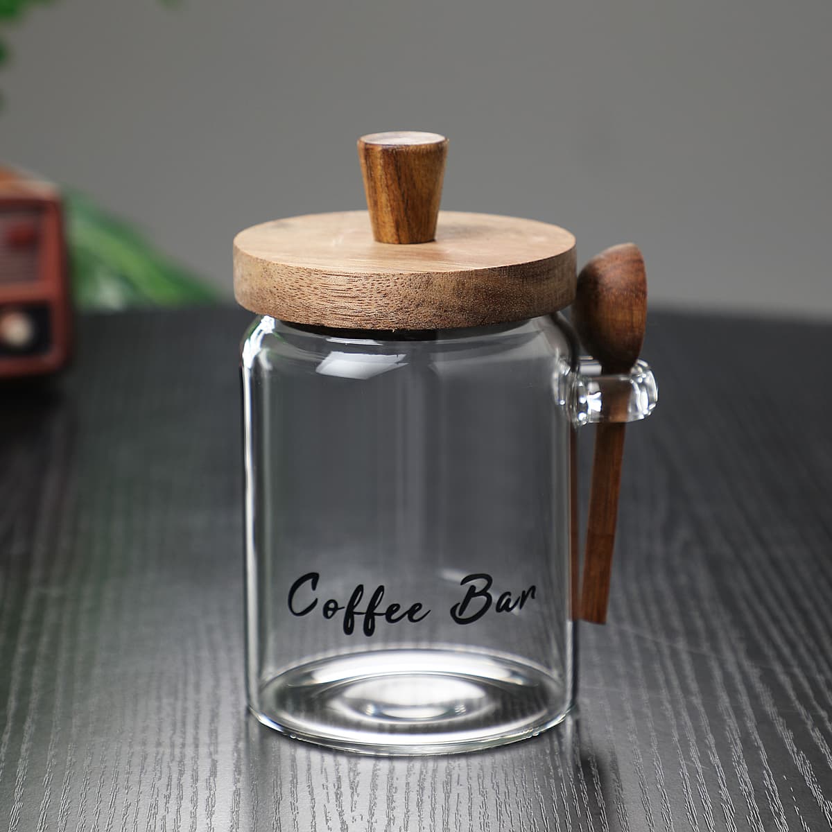 Glass Coffee Jar with Spoon, 18.5 oz