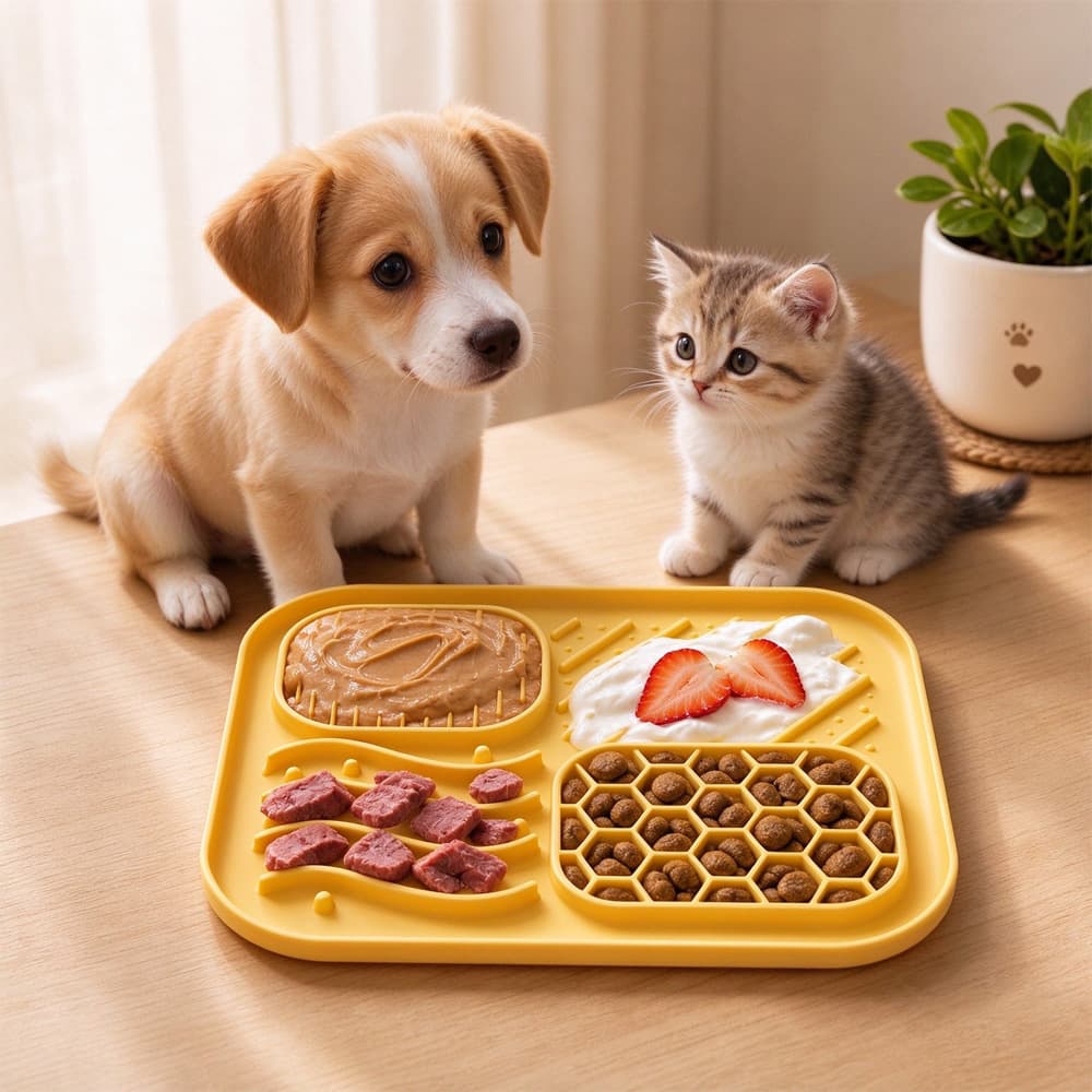 Silicone Pet Lick Mat, 4-Zone Slow Feeder with Suction Cups